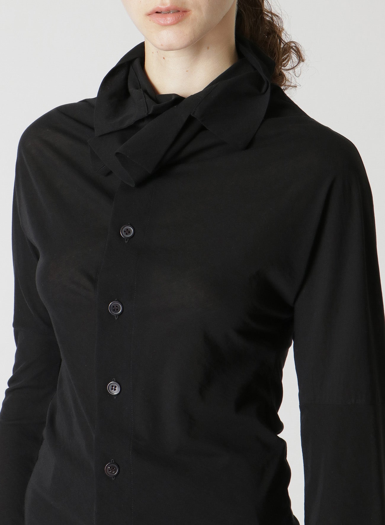 COSMORAMA Women's Cotton Long Sleeve Button Up Turtleneck Top - Elegant Draped Blouse for Office, Date Night & Fall Layering