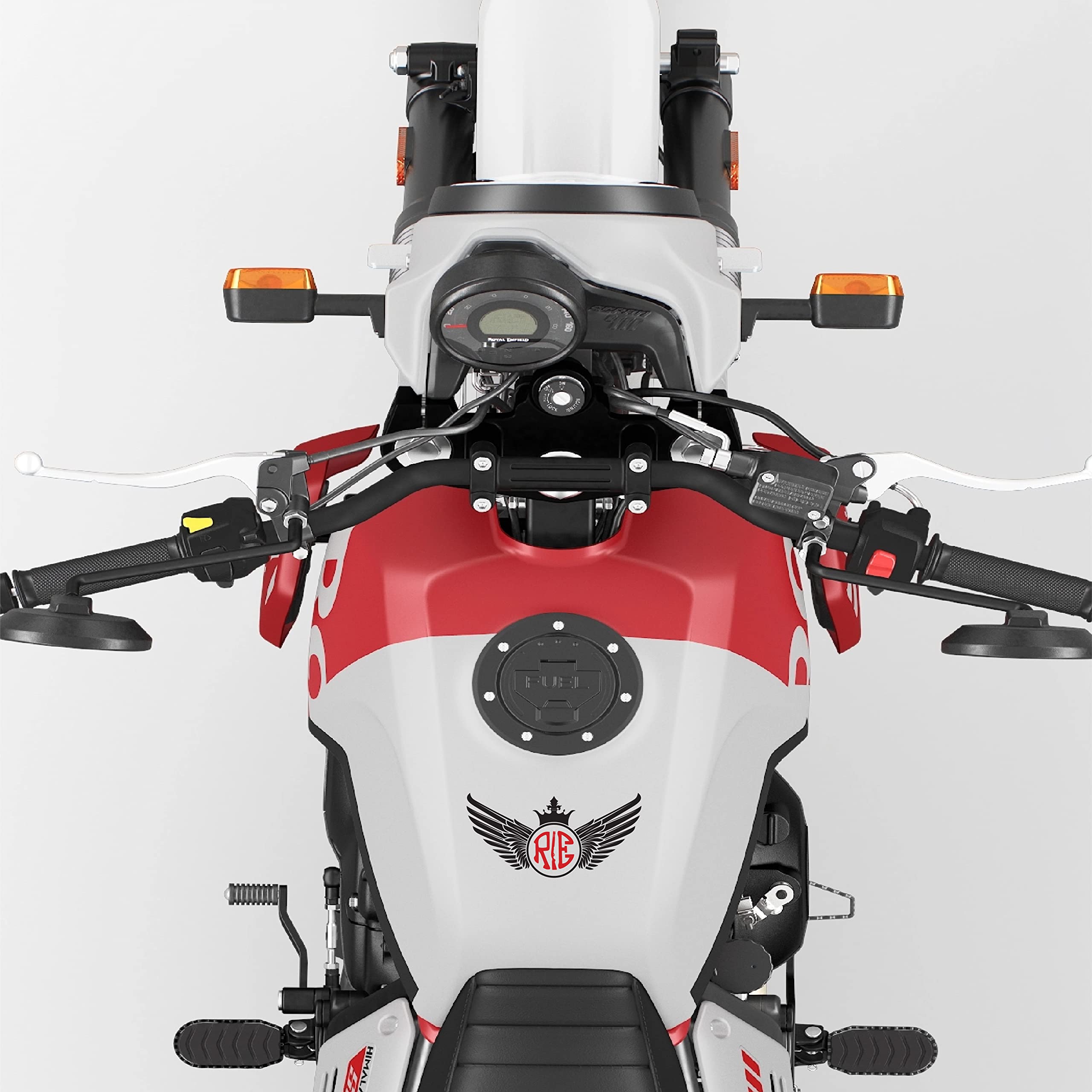 ISEE 360® RE Wings Bullet Vinyl Waterproof Stickers for Royal Enfield Motorcycle - Compatible with Gas Tank, Battery Cover & Helmet - 11 x 5.5 cm (Black & Red) - Durable Decals for Bike Customization & Personalization