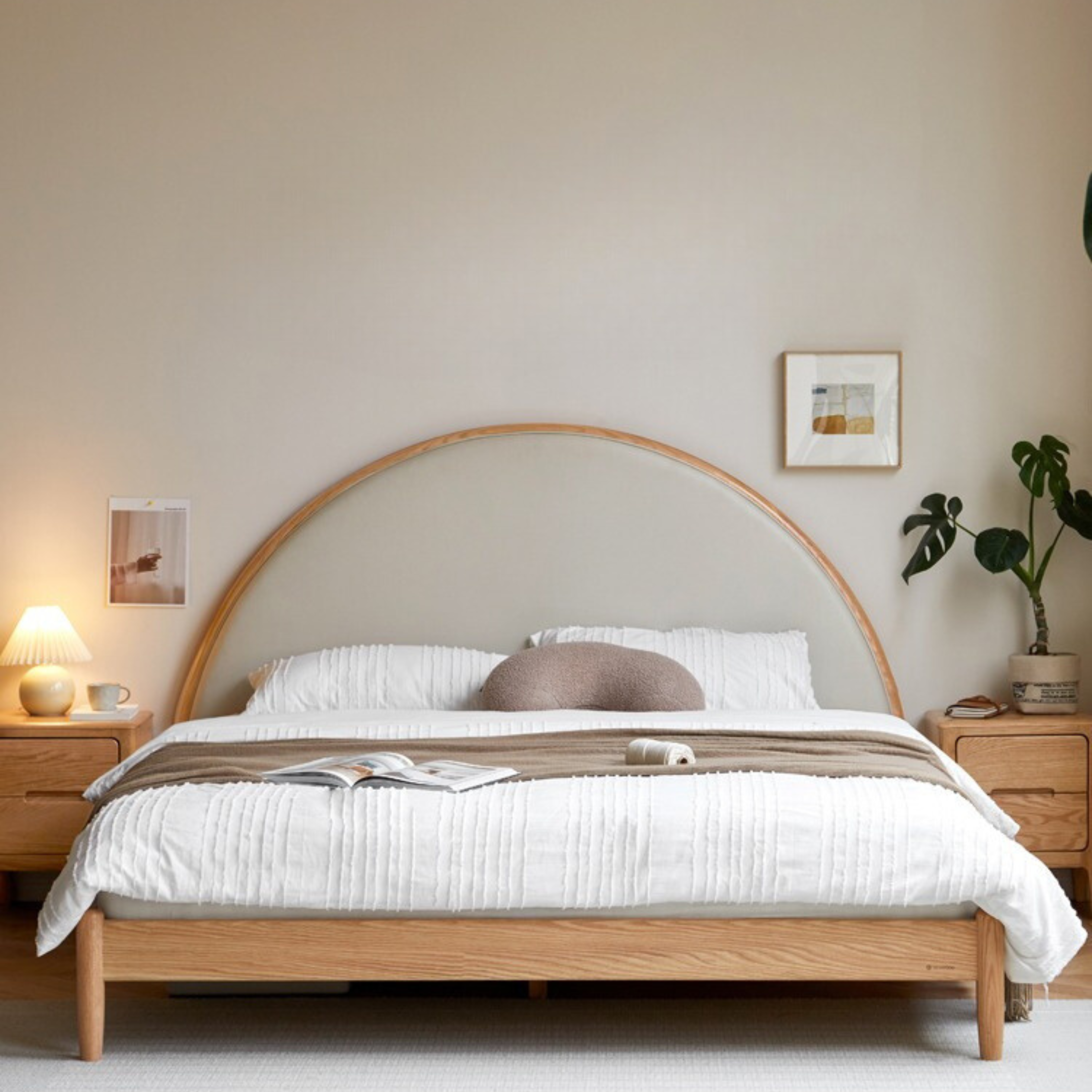Oak Solid Wood Sunrise Bed with Technology Fabric - Perfect for Modern Bedrooms and Cozy Home Decor