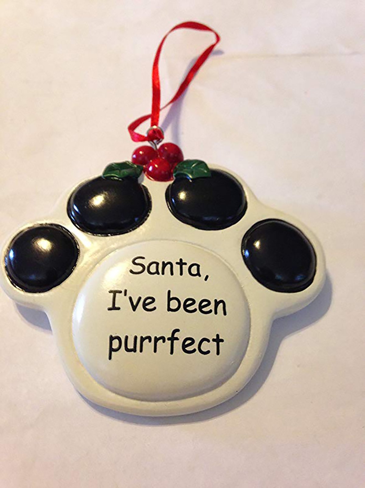 Ceramic Paw Print Christmas Ornament - 'Santa, I've Been Purrfect' Cat Lover Gift - Handmade Holiday Decor for Pet Owners & Christmas Tree