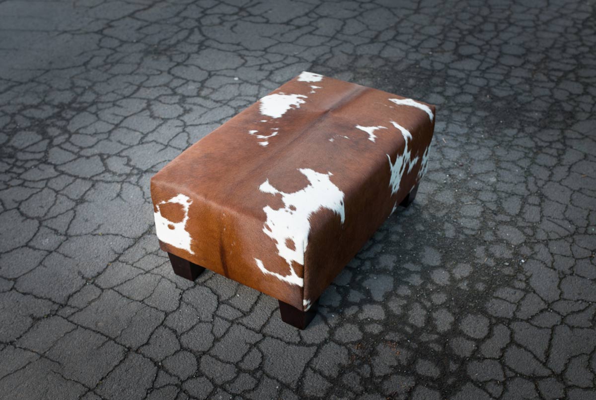 Premium Cowhide Footstool with Sturdy Wooden Legs - 80x50x35cm Ottoman Pouf for Living Room, Bedroom & Home Decor - Perfect for Relaxing, Footrest & Extra Seating