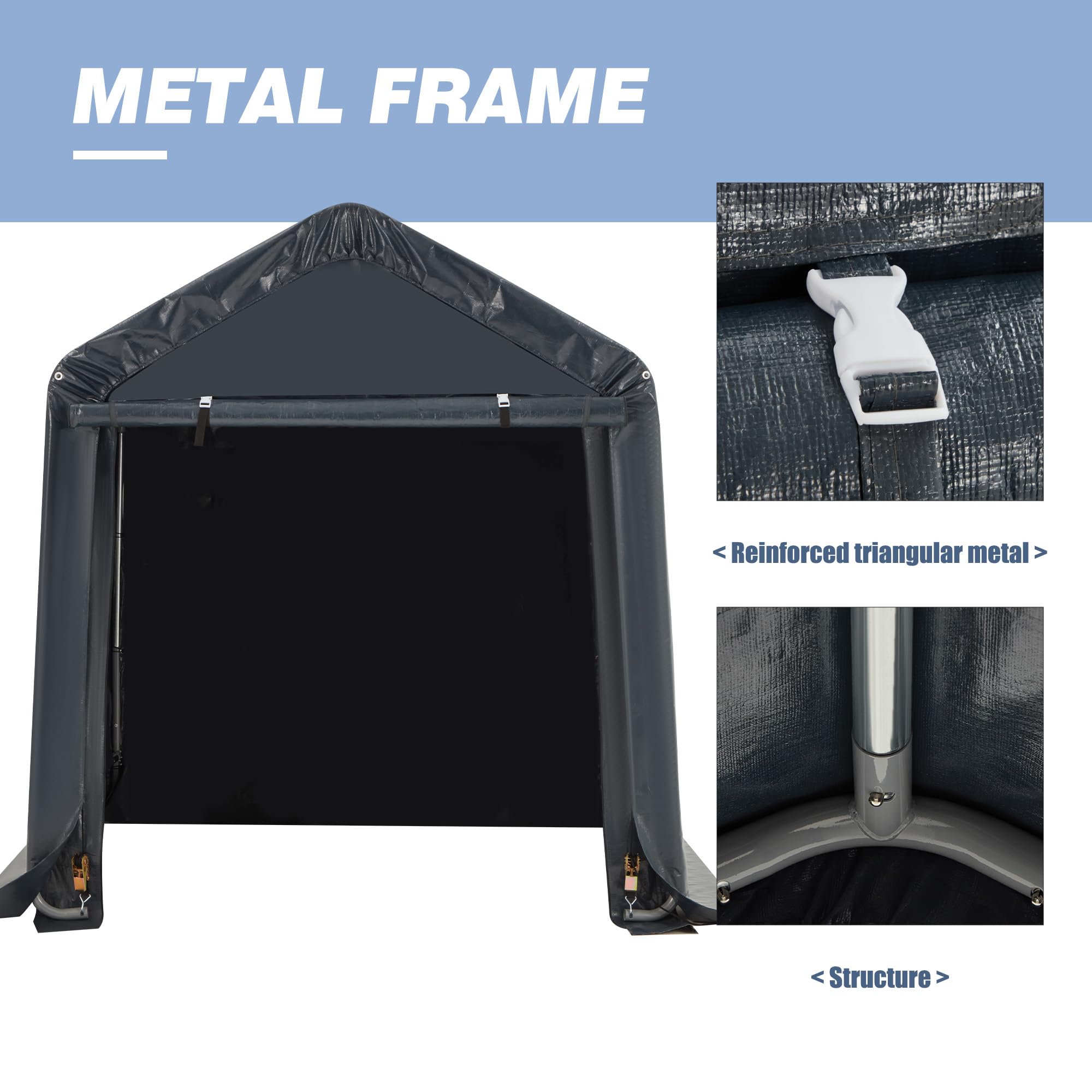 MELLCOM 6x6ft Heavy Duty Portable Storage Shed - Waterproof Outdoor Canopy with Roll-Up Zipper Door for Bikes, Motorcycles, Garden Tools & Equipment - Perfect for Backyard, Garage & Patio Storage Solutions