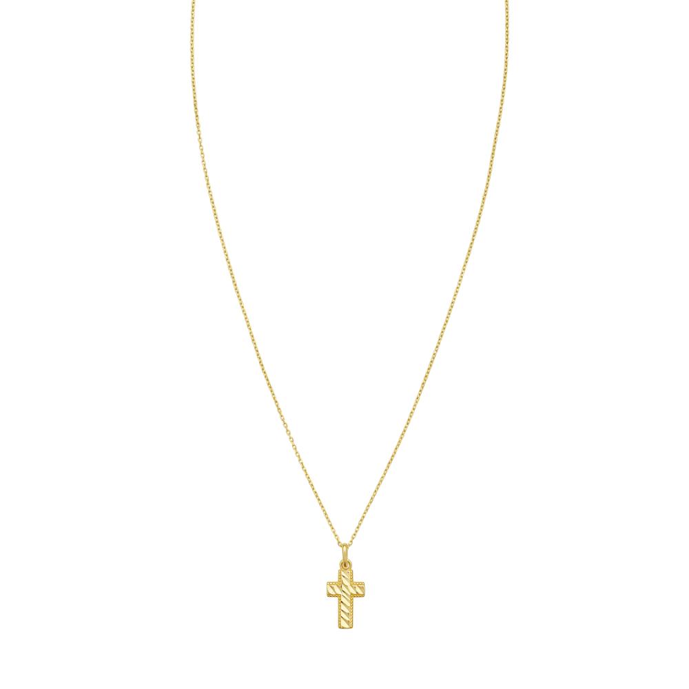 14K Gold Diamond Cut Cross Pendant Necklace for Women - Elegant Religious Jewelry Gift for Baptism, First Communion & Everyday Wear