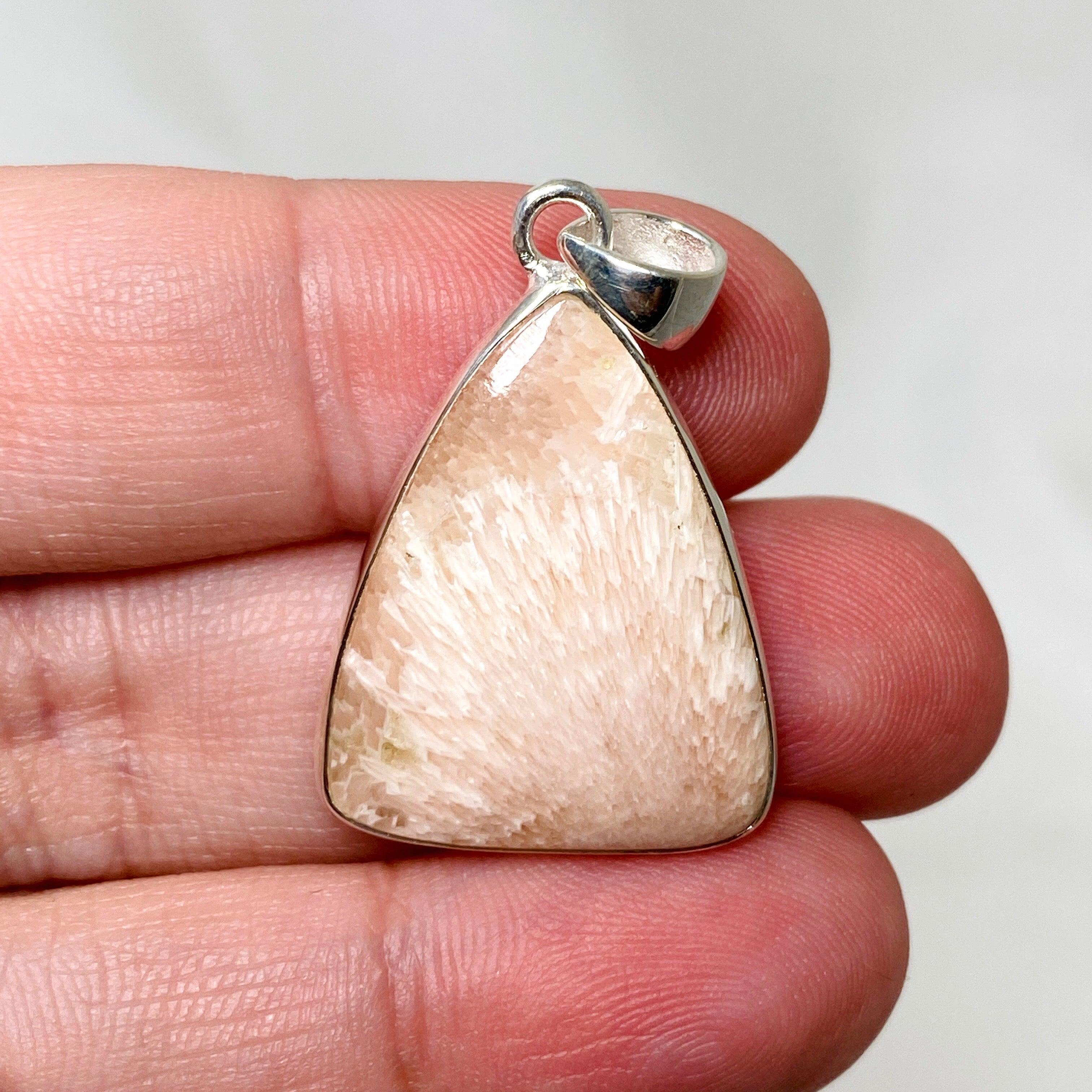 Natural Peach Scolecite Triangle Pendant Necklace KPGJ4524 - Healing Crystal Jewelry for Meditation, Energy Balancing & Spiritual Growth