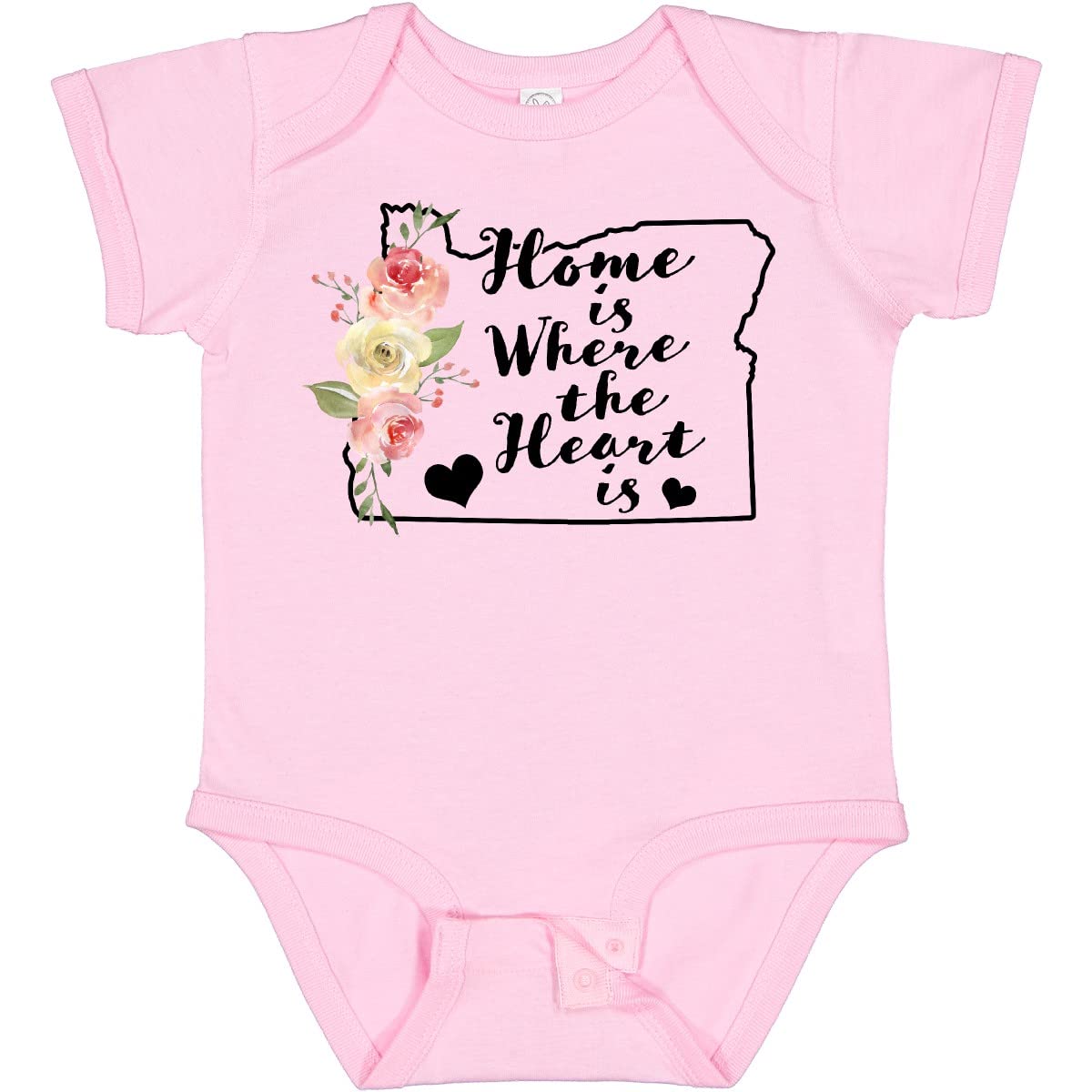 Inktastic Oregon Home is Where The Heart is Baby Bodysuit - Watercolor Floral Design - Soft Cotton Infant Onesie for Newborns & Toddlers - Perfect for Family Photos, Holidays & Everyday Wear