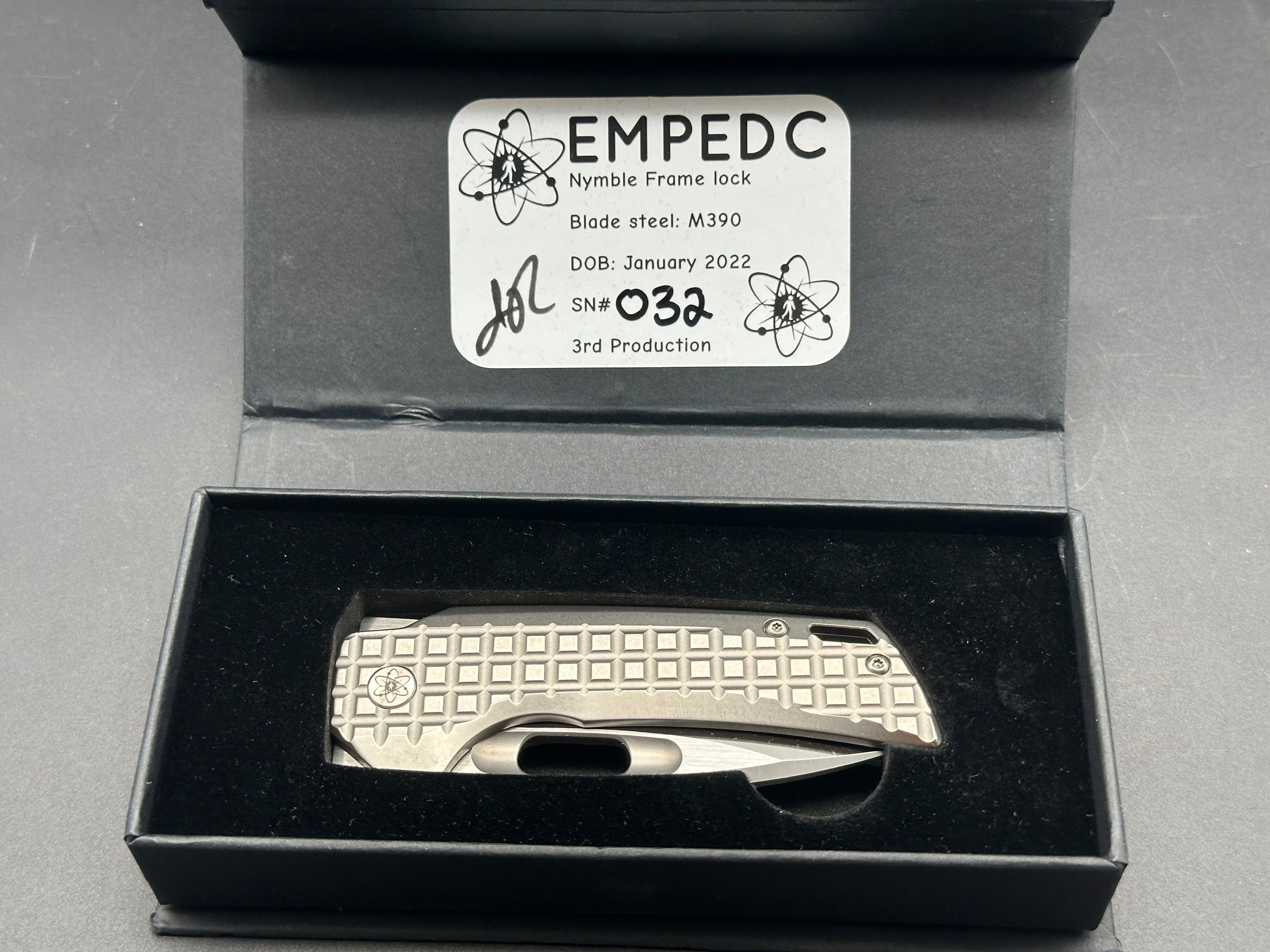 Empedc Nymble M390 Folding Pocket Knife - Stonewash Finish - Premium EDC Knife for Camping, Hiking, and Everyday Carry