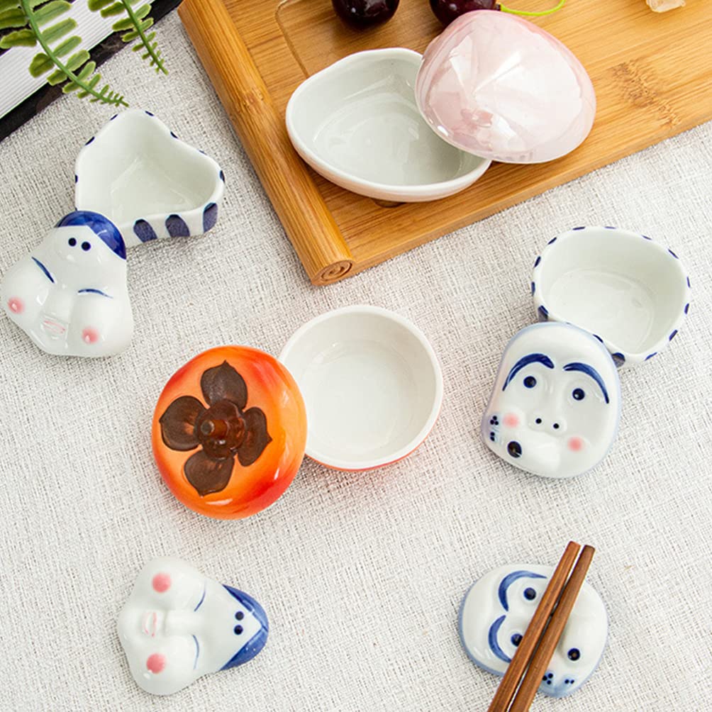 Hemoton 1-Piece Ceramic Seasoning Dish Set - Mini Sushi Soy Sauce Bowls, Appetizer Plates with Spoon & Fork Rest - White Jiugongge Grill Plate for Wasabi, Dipping Sauces | Perfect for Sushi Bars, Asian Restaurants & Home Dining