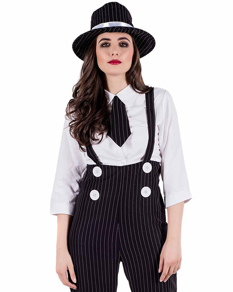 20s Pinstripe Lady Gangster Women's Costume - 1920s Flapper Dress for Halloween, Themed Parties & Vintage Events