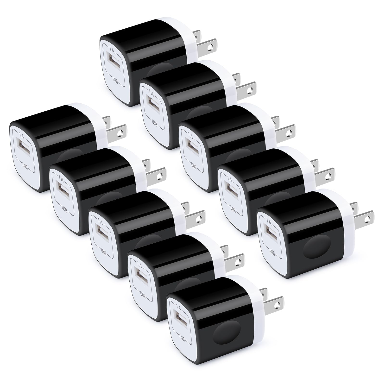 HOOTEK 10-Pack USB Wall Charger Cube - 1A/5V Fast Charging Block Adapter for iPhone 16/15/14/13/12 Pro Max, Samsung Galaxy, LG, Moto - Perfect for Home, Office & Travel Charging Needs