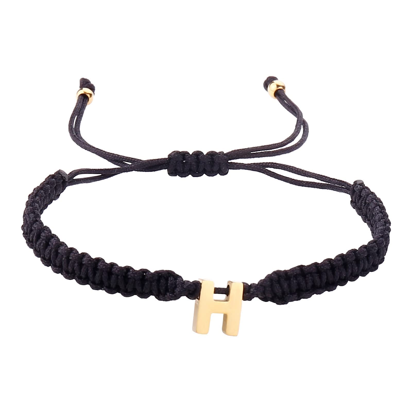 Personalized 26 Initial Gold Plated Letter Bracelet - Dainty Black Woven Charm Bracelet for Men, Women & Girls - Elegant Watch Strap Case - Perfect for Gifts, Anniversaries & Everyday Wear