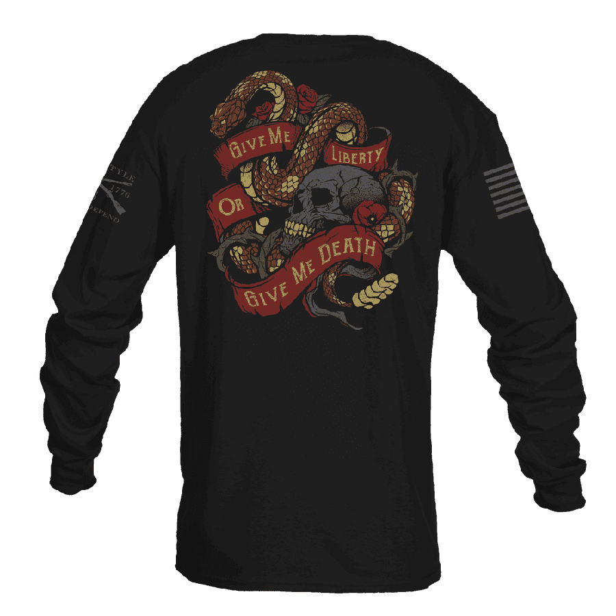 Liberty or Death Long Sleeve Shirt - Black Cotton Tee for Men | Patriotic American Apparel for Casual Wear & Outdoor Activities