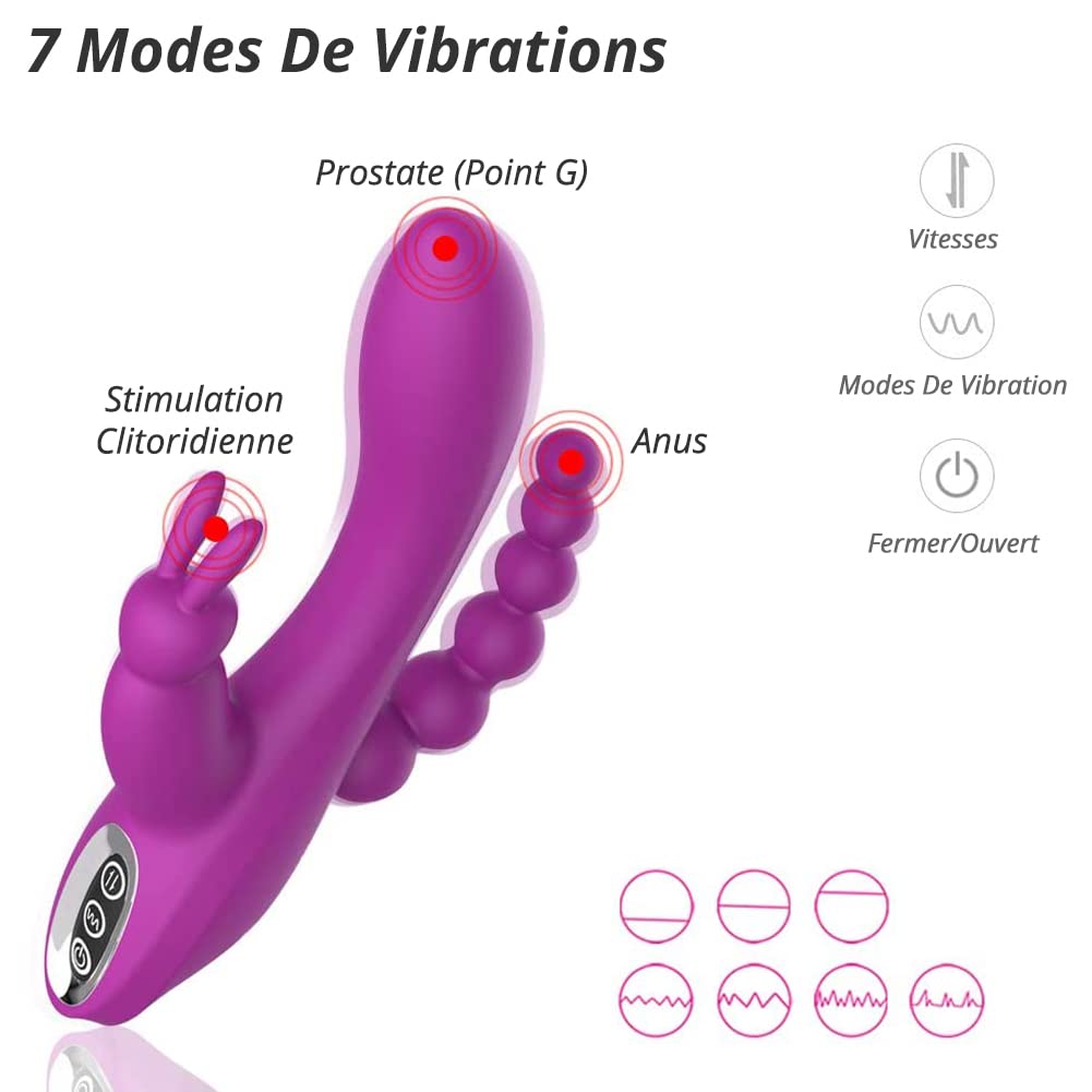 SXOVO 3-in-1 Rechargeable Rabbit Vibrator - G-Spot & Clitoral Stimulator with 7 Vibration Modes, Waterproof Silicone Adult Toy for Women & Couples (Purple) | Perfect for Solo Play, Couples Intimacy & Sensual Massage