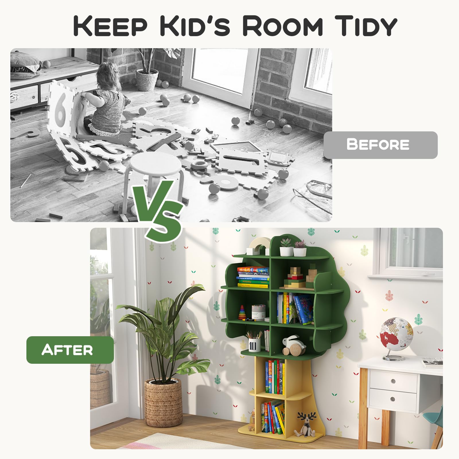 Costzon 6-Tier Wooden Kids Bookshelf - Montessori Toy & Book Storage Organizer for Toddlers, Children's Bookcase for Nursery, Playroom & Bedroom - Perfect for Organizing Toys, Books & Learning Materials