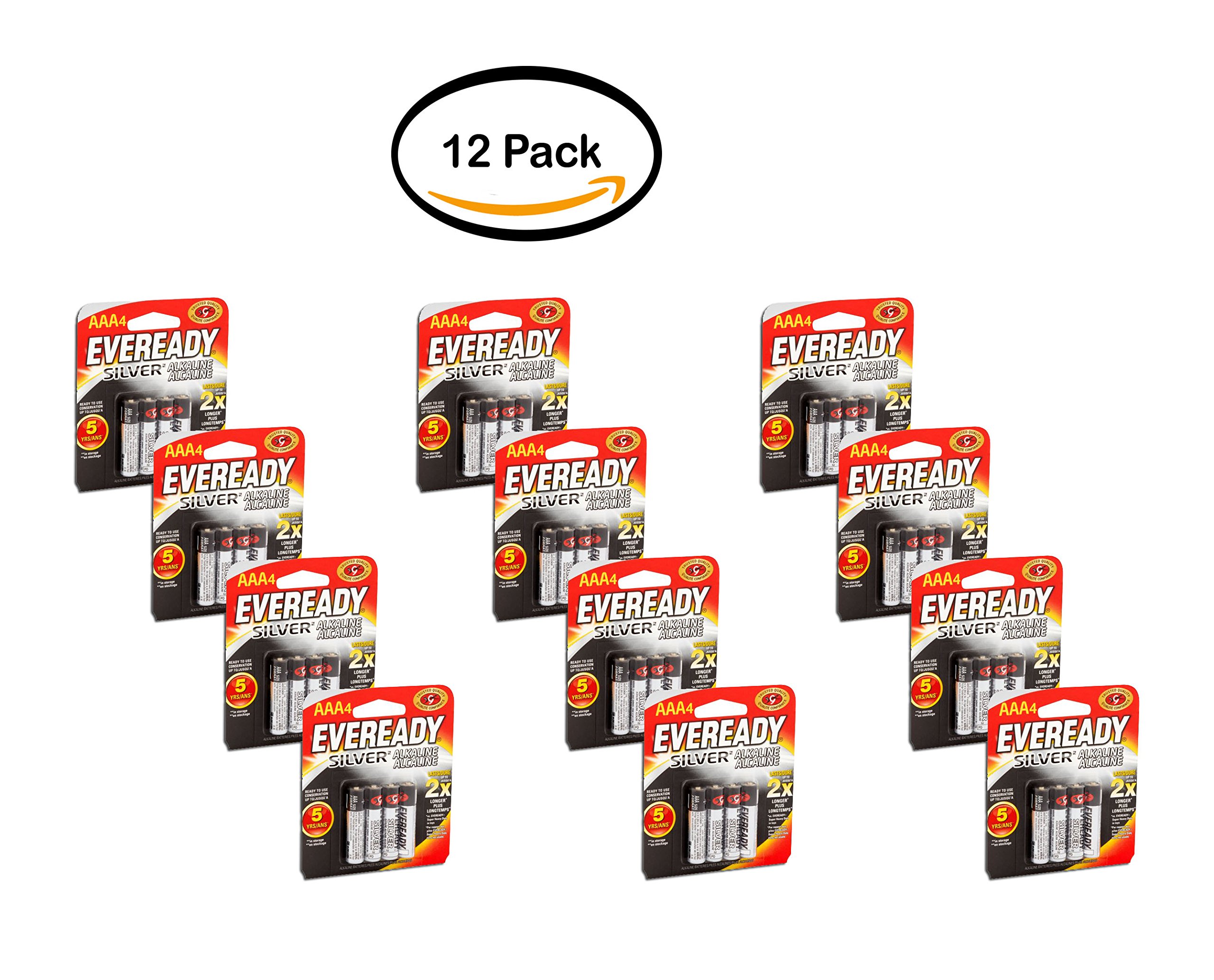 Eveready Silver Alkaline AAA Batteries - Pack of 12 (4 Count per Pack) | Long-Lasting Power for Remote Controls, Toys, Flashlights & Electronic Devices