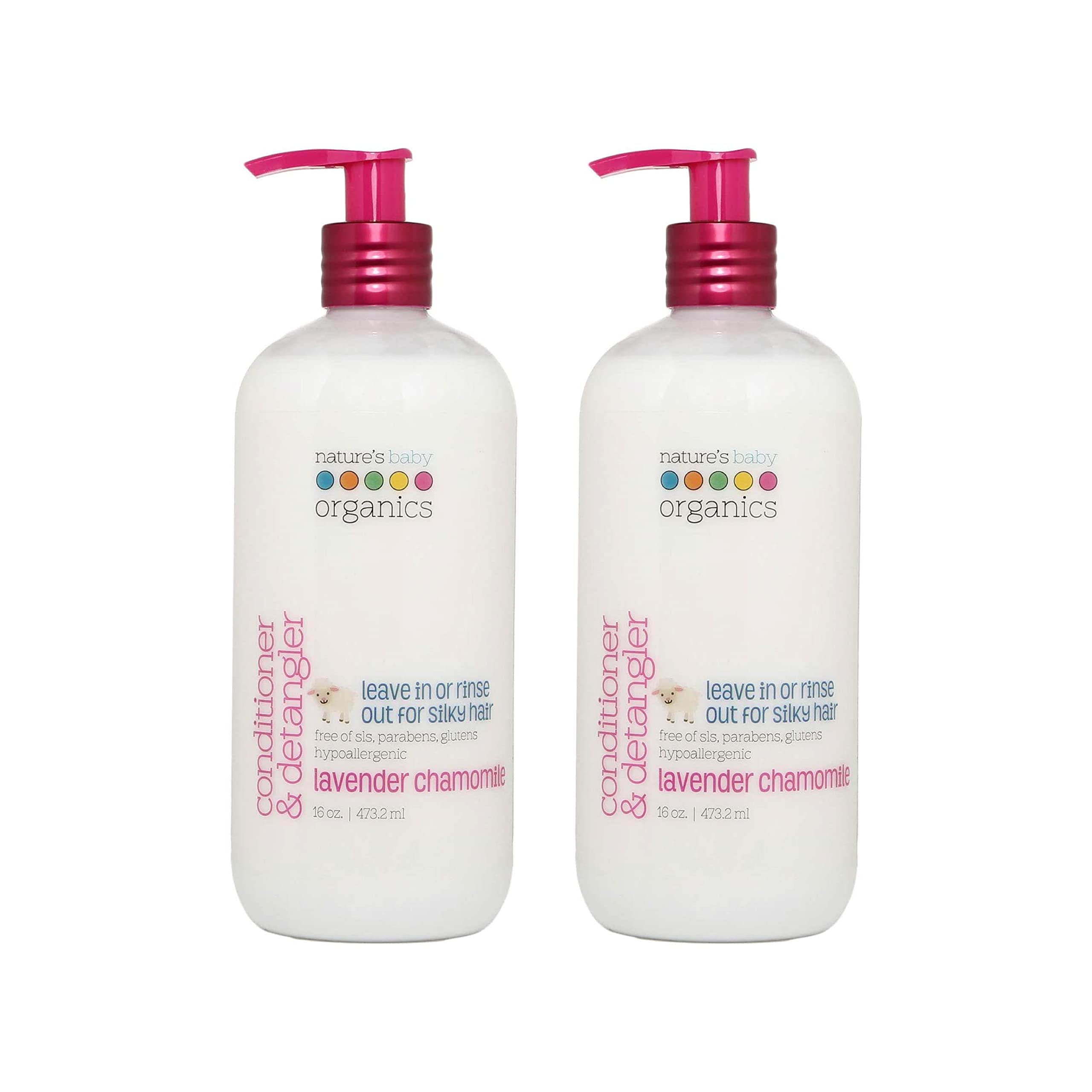 Nature's Baby Organics Baby Conditioner & Detangler for Sensitive Skin - Sulfate-Free, Fragrance-Free with Lavender Chamomile, 16 Oz (Pack of 2) - Gentle Hair Care for Newborns & Kids with Eczema or Allergies
