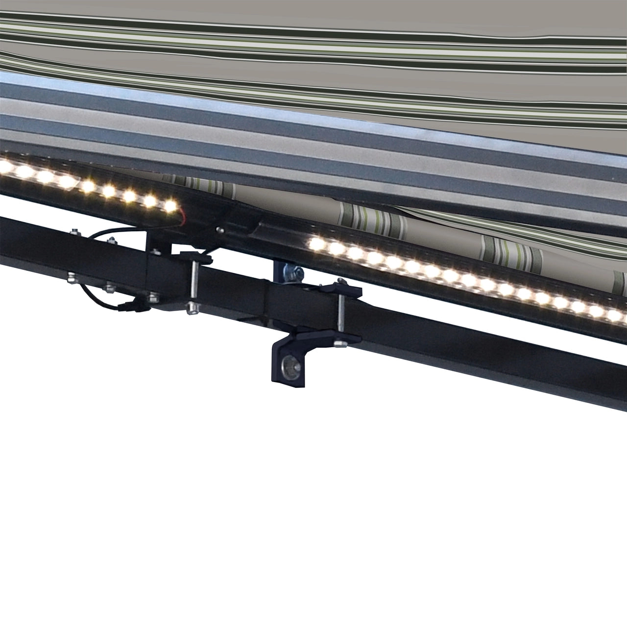 Aleko 10x8 Feet Half Cassette Motorized Retractable LED Patio Awning - Waterproof Outdoor Sun Shade with Multi-Striped Green Design for Deck, Garden, and Backyard Relaxation