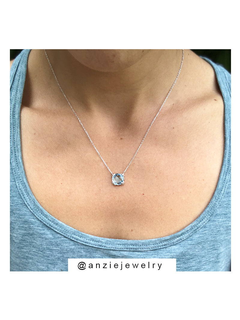 Dew Drop Mini Cluster Necklace - Blue Topaz Gemstone Jewelry for Women | Elegant Gift for Birthday, Anniversary & Special Occasions