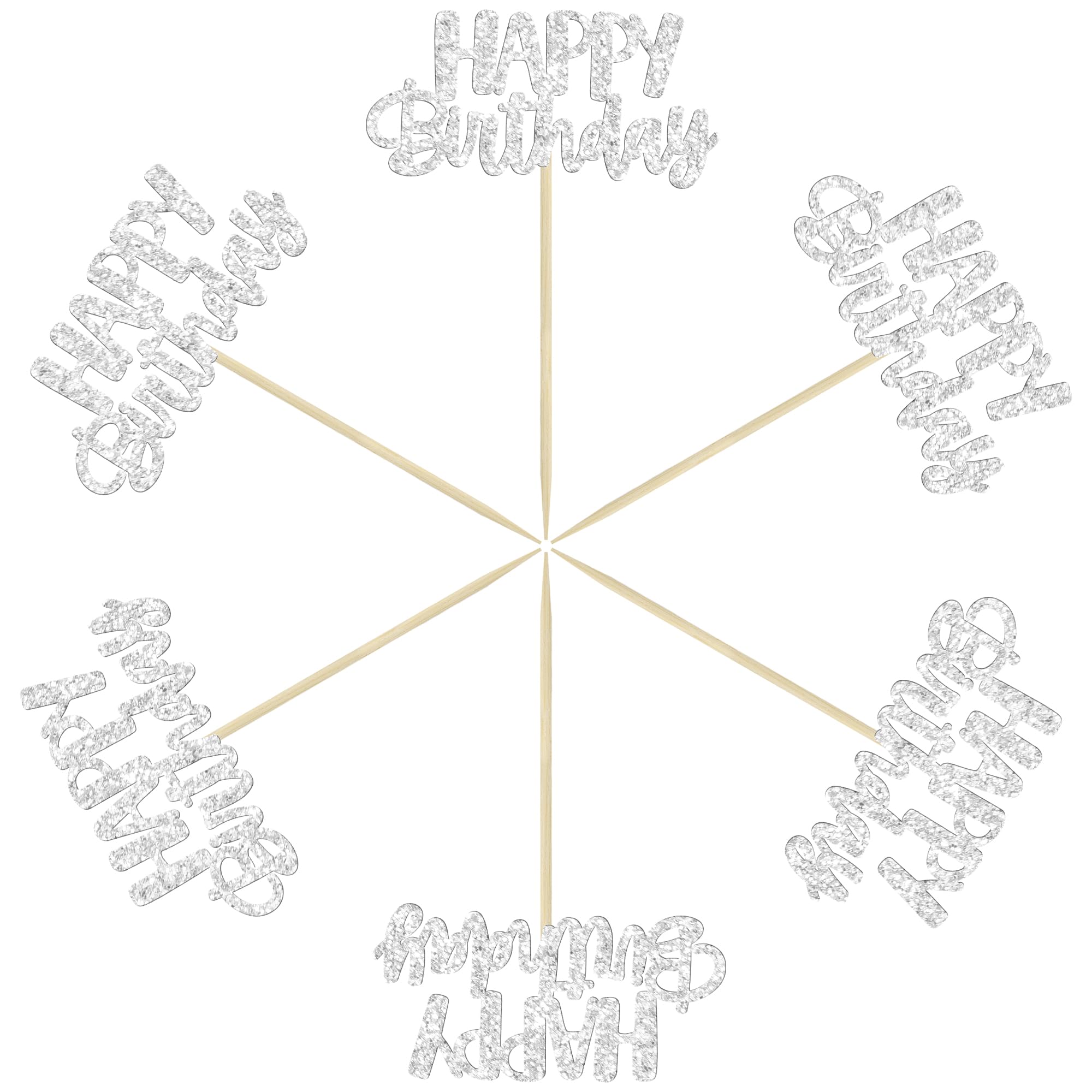 24Pcs Silver Glitter Happy Birthday Cupcake Toppers - Cake Decorations for Birthday Party Supplies | Perfect for Celebrations, Baby Showers & Anniversary Parties