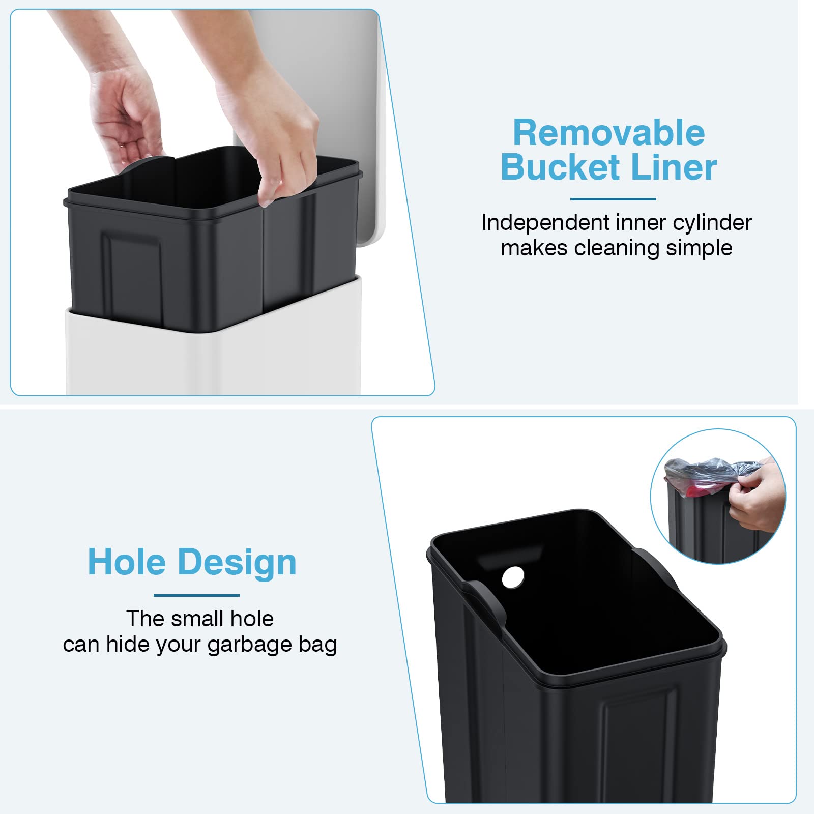 BETHEBEST 2.6 Gallon Rectangular Step Trash Can with Lid & Foot Pedal - Removable Liner Bucket Bathroom Garbage Bin for Bathroom, Bedroom, Office (White) | Perfect for Small Spaces & Odor Control