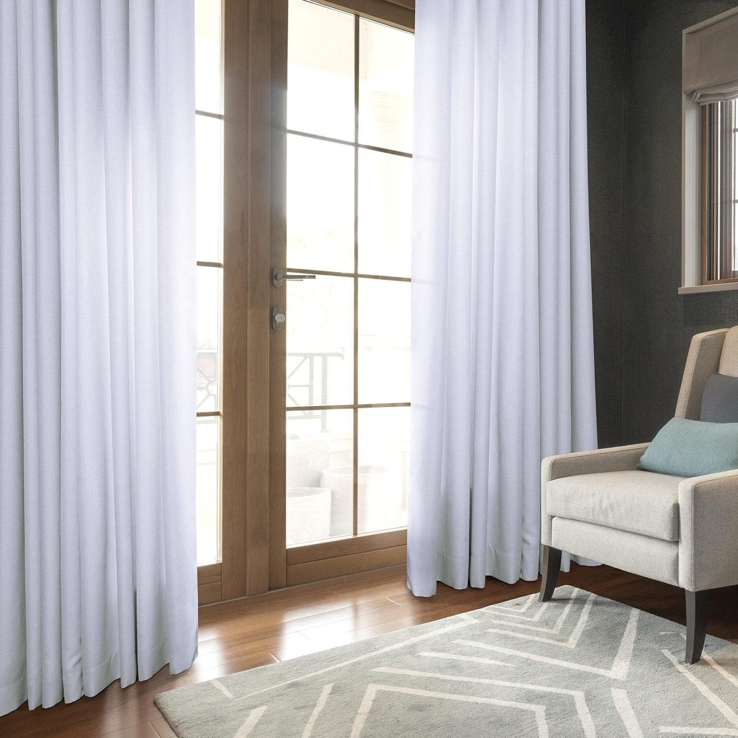 Dove White Grommet Italian Faux Linen Blackout Curtains for Bedroom - Light Blocking Thermal Insulated Window Drapes for Living Room & Nursery