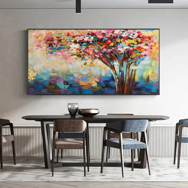 Flower and Tree Painting #FT004 - Handmade Canvas Art for Home Decor, Living Room, Bedroom & Office Wall Art