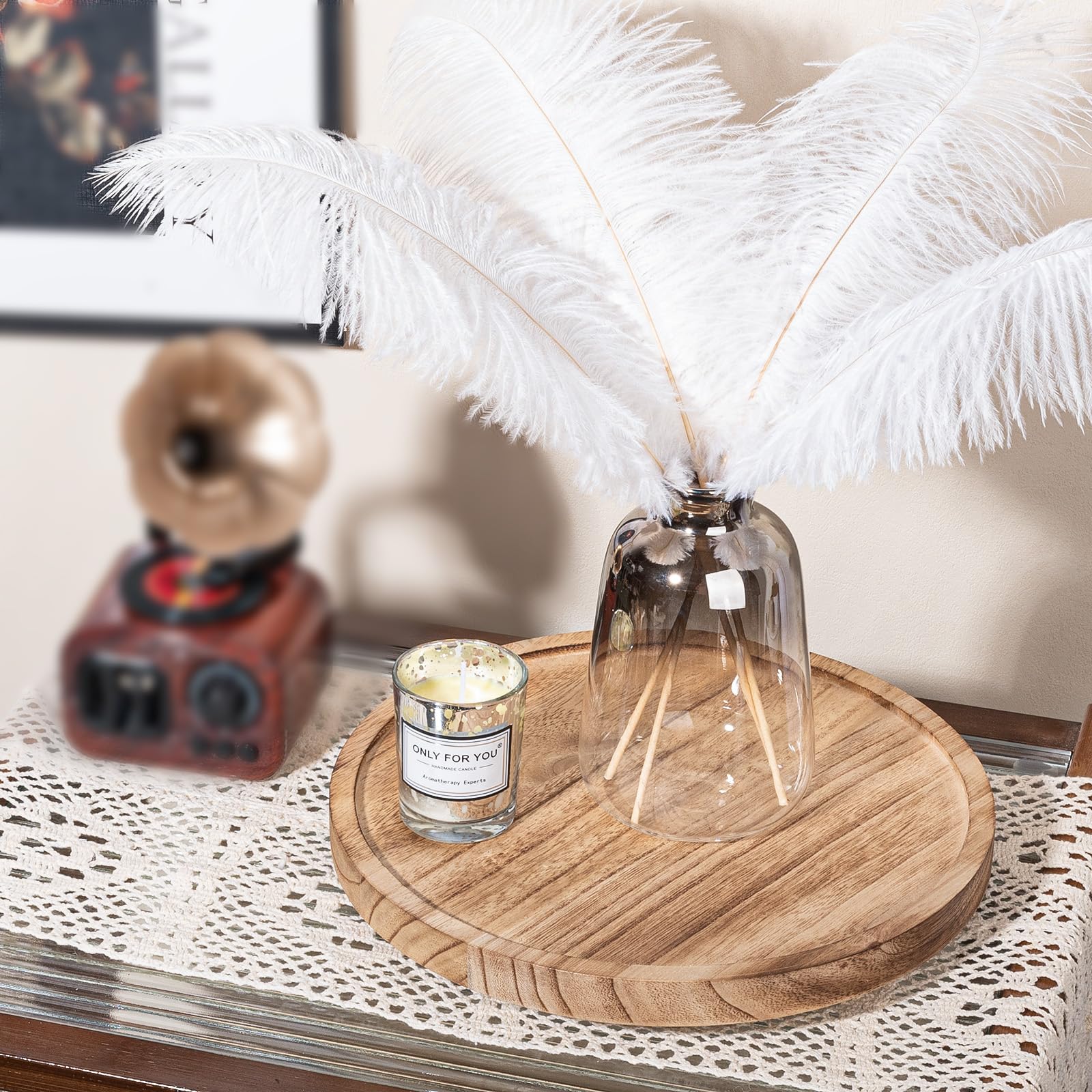 Wooden Lazy Susan Turntable Organizer - 10 Inch Round Decorative Tray for Kitchen, Bathroom, Cabinet & Vanity | Farmhouse Style Spinning Tray for Countertop, Sink, Coffee Table & Home Decor (Brown) - Perfect for Organizing Spices, Makeup & Displaying Decor Items