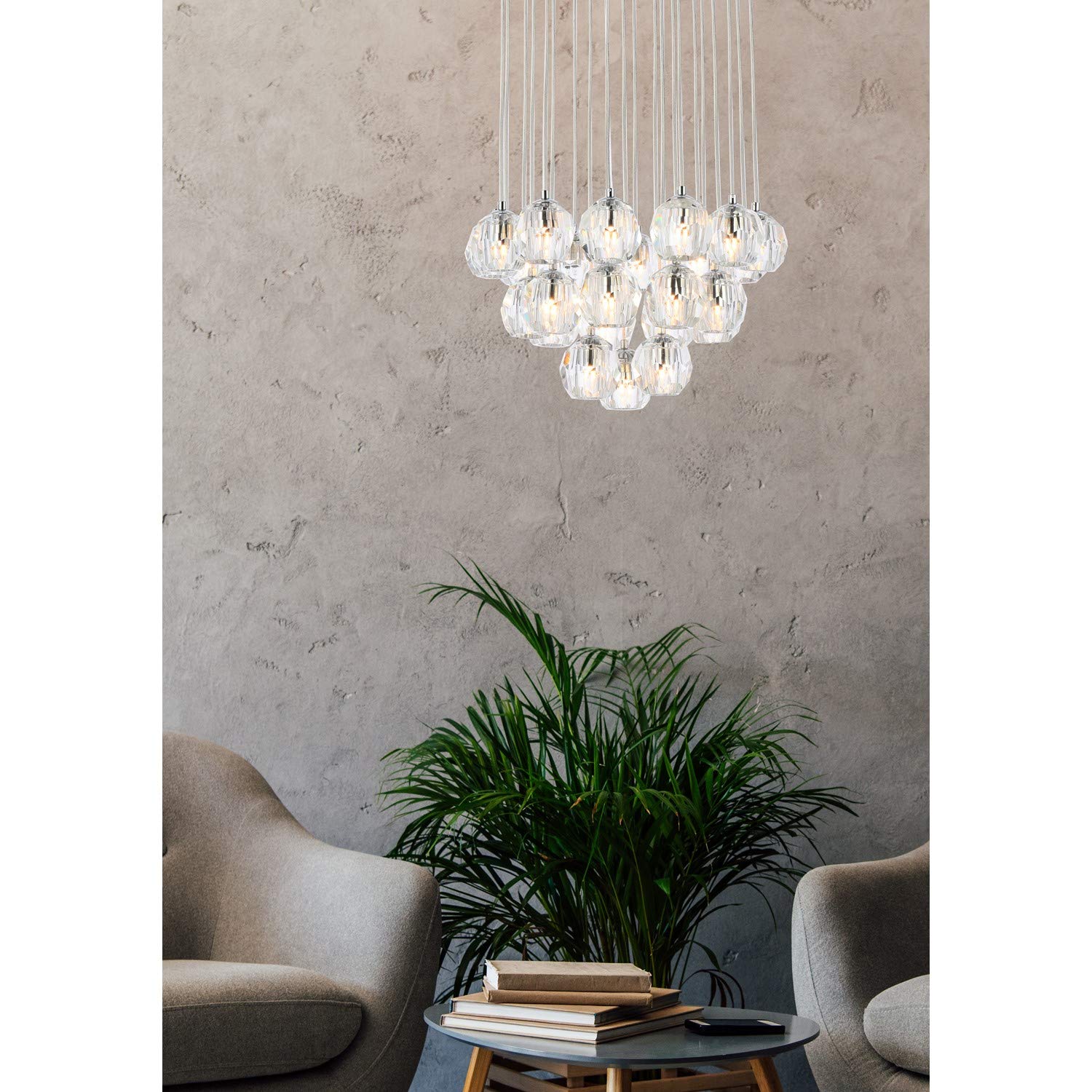 Eren 24-Light Chrome Pendant Lighting Fixture - Modern Dining Room Chandelier for Kitchen Island, Foyer & Living Room Ceiling Decor