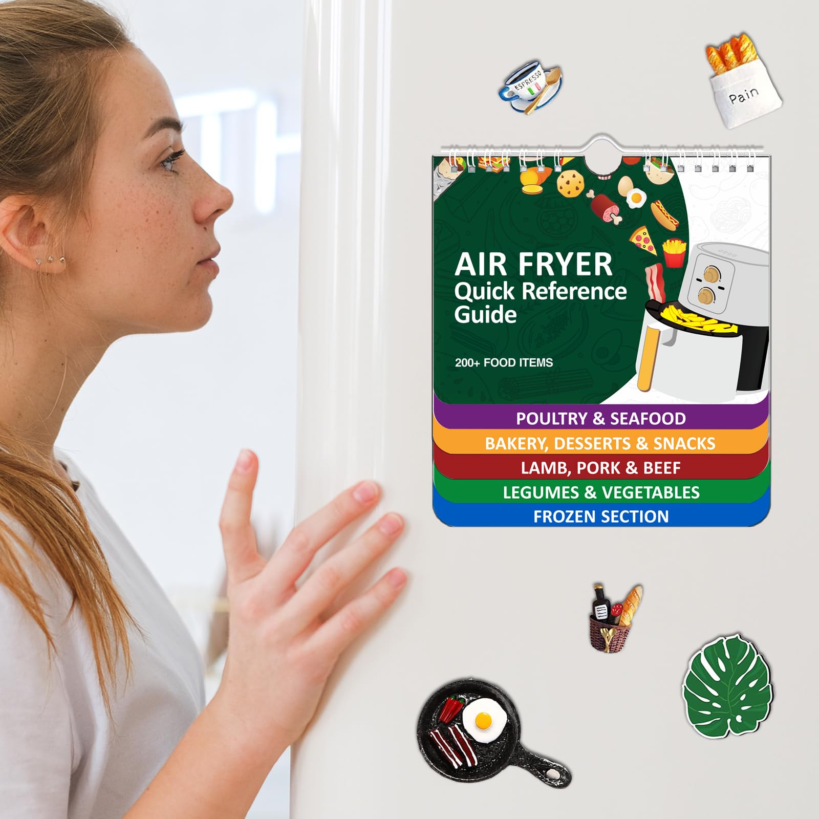 OVERTOON 200 FOODS Air Fryer Cheat Sheet Magnets - Magnetic Cooking Guide Booklet & Recipe Set for Easy Air Frying | Perfect for Kitchen Organization, Quick Meals & Healthy Cooking