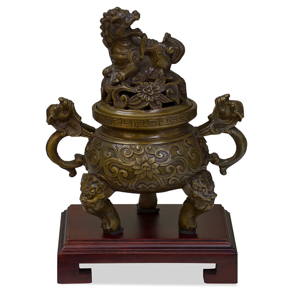 Chinese Imperial Kirin Iron Incense Burner - Handcrafted Brown Feng Shui Decor for Home, Office & Meditation Spaces