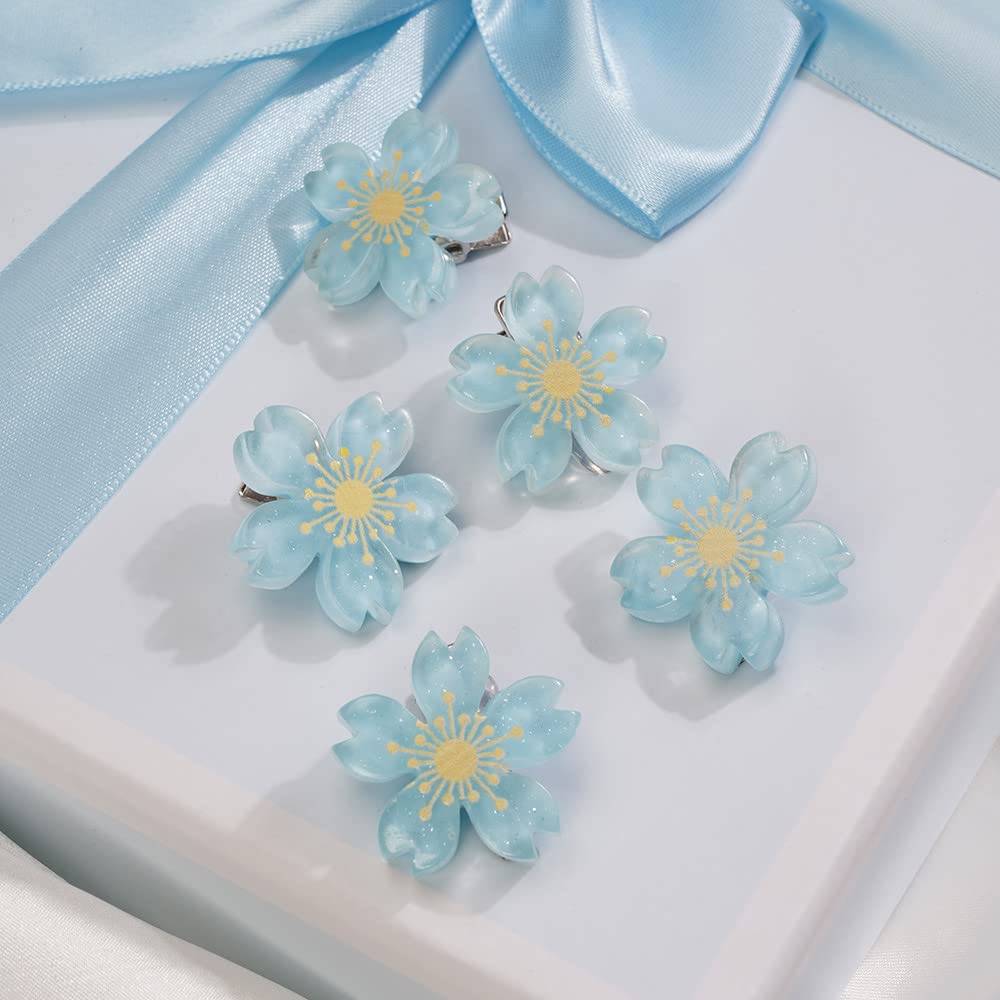 Jumwrit 5PCS Cute Flower Hair Clips for Women & Girls - Blue Hawaii Snap Hair Barrettes, Floral Hair Accessories for Beach, Party & Everyday Wear