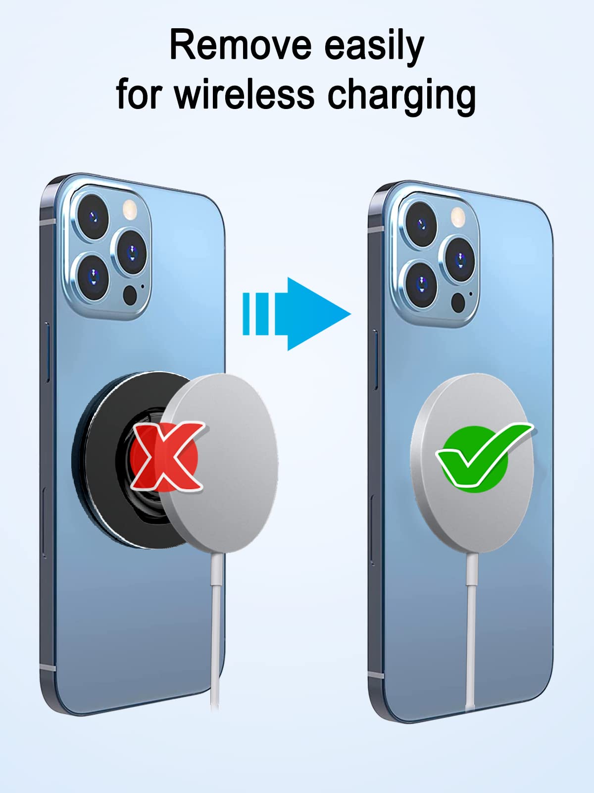 Magnetic Phone Ring Holder for iPhone 12/13/14/15 Pro/Max/Mini - Magsafe Compatible, Removable Finger Loop Grip with Wireless Charging Support (Silver) | Perfect for One-Hand Use, Gym Workouts & Daily Commuting