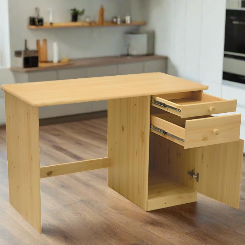 Henry Solid Wood Soft Close Drawers Desk - Natural Finish Writing Table for Home Office, Study & Workspace | Durable Wooden Computer Desk with Smooth Gliding Drawers