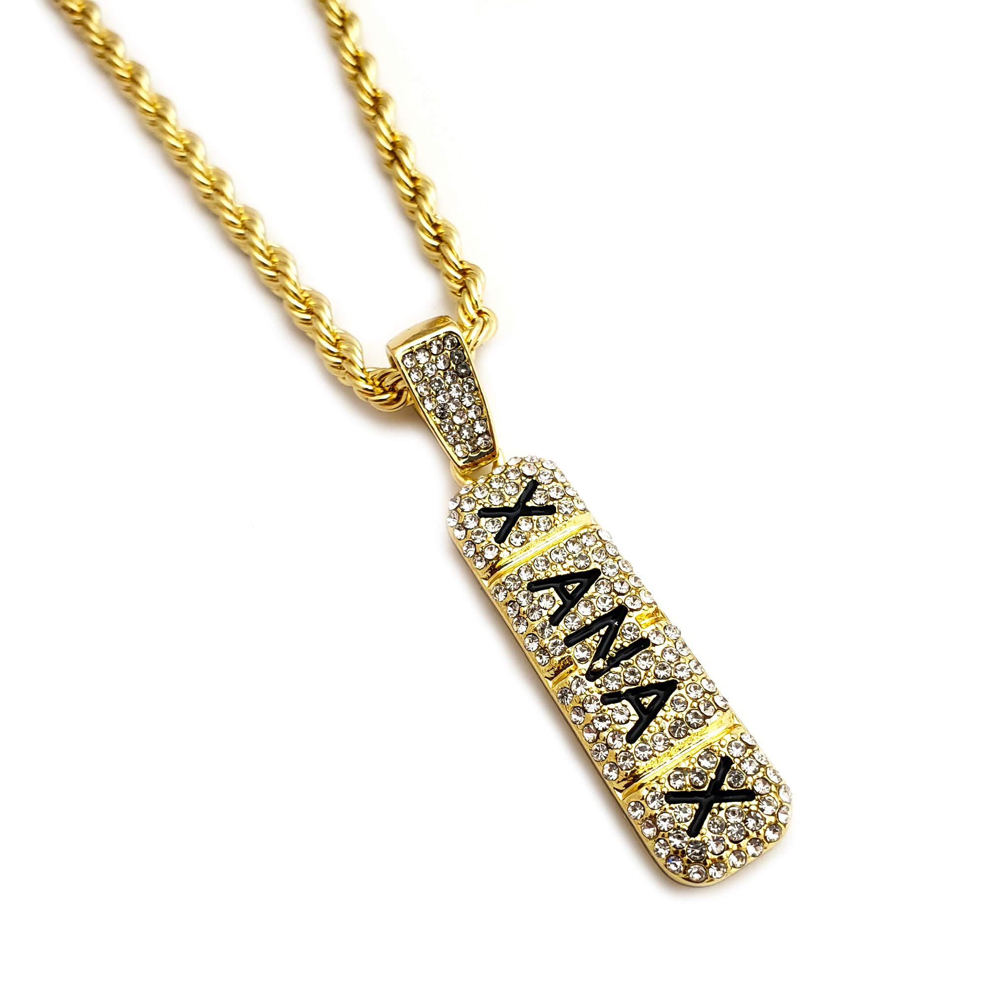 Hip Hop Iced Out Gold Plated Saw & Xanax Pendant with 3mm 20