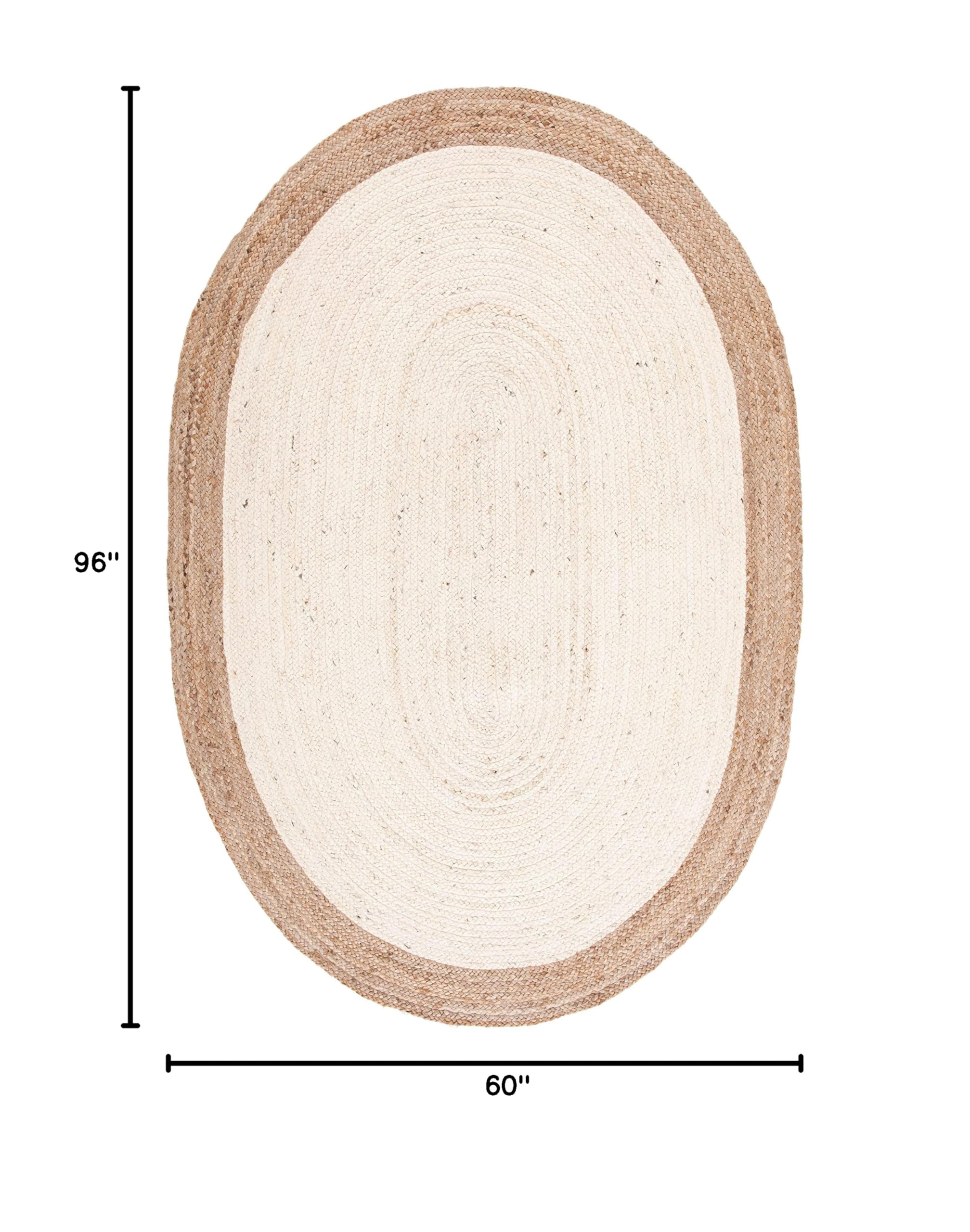 SAFAVIEH Handmade Boho Braided Jute Area Rug 5' x 8' Oval - Natural Fiber Collection in Ivory & Neutral | Eco-Friendly Floor Mat for Living Room, Bedroom & High Traffic Areas | Perfect for Bohemian Decor & Cozy Home Style (NF801M)