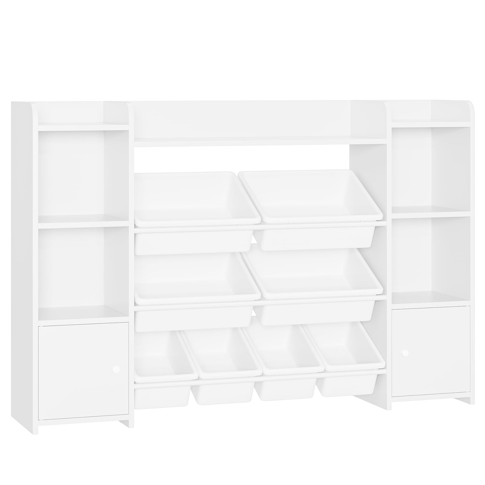 FOTOSOK 55-Inch Large Kids Toy Storage Organizer with 8 Bins & 6 Cubbies - Sturdy Bookshelf & Playroom Organization System for Toys, Books & Games - Perfect for Nursery, Daycare or Playroom (White)
