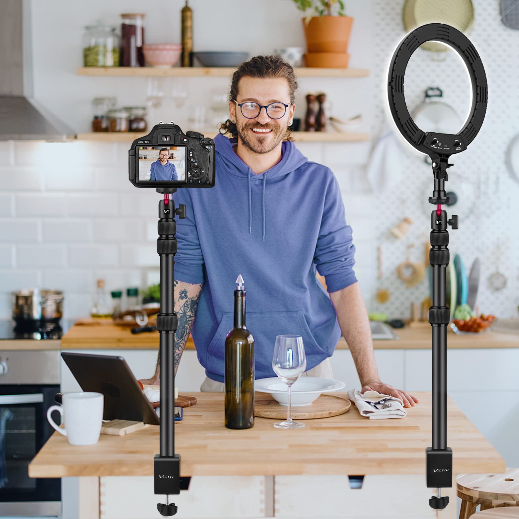 Victiv Adjustable Camera Table Mount Stand (37cm-105cm) with 1/4