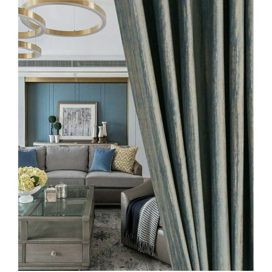 Luxury Nordic Textured Velvet Curtains - Blue | Premium Blackout Drapes for Living Room & Bedroom | T.B. London Home Decor
