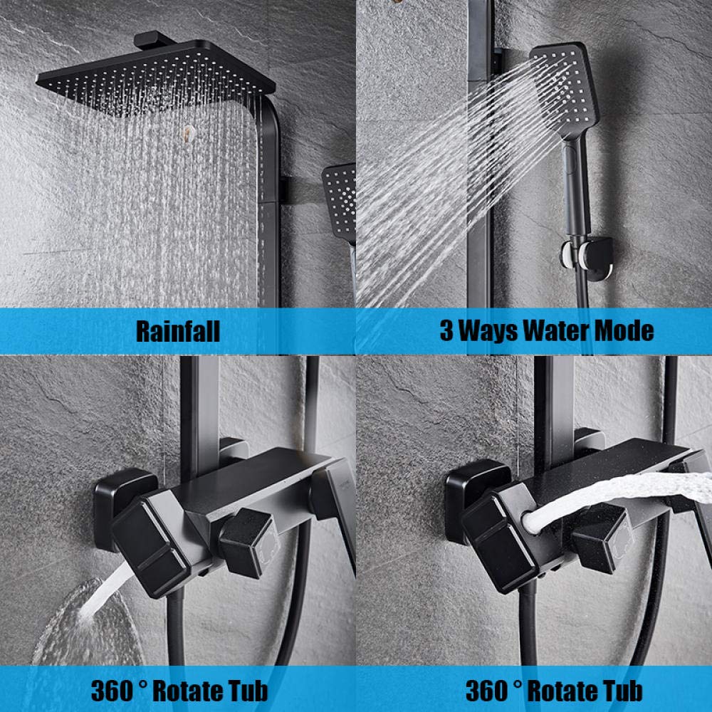 Premium Matte Black Brass Shower Mixer Faucet with Adjustable Shower Head - Modern Bathroom Fixture for Spa-Like Shower Experience