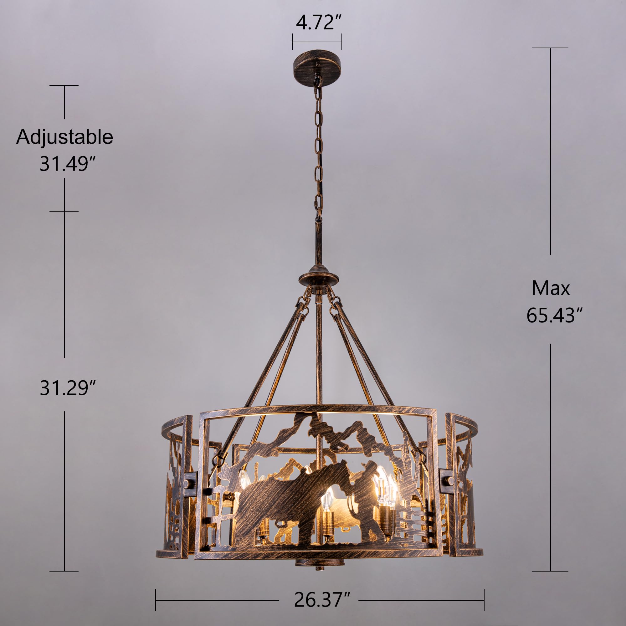 TOCHIC 6-Light Farmhouse Chandelier - Rustic Bronze Metal Drum Pendant Light for Dining Room, Living Room, Bedroom & Entryway - Western Cowboy Style Ceiling Fixture (26.37