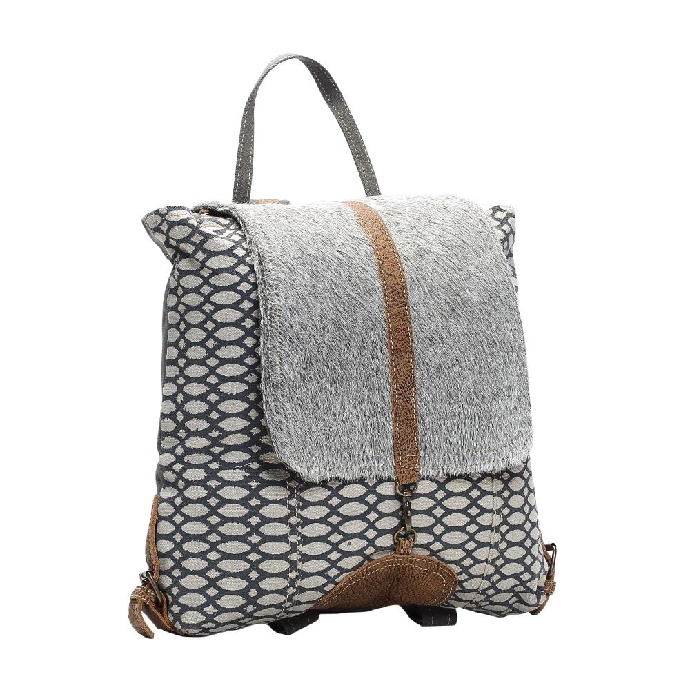 Premium Hair-on Leather Knit Rug Canvas Backpack - Genuine Handmade Leather Backpack for Women - Outdoor Rustic Country Style - Perfect for Hiking, Travel & Everyday Use - RMBB17