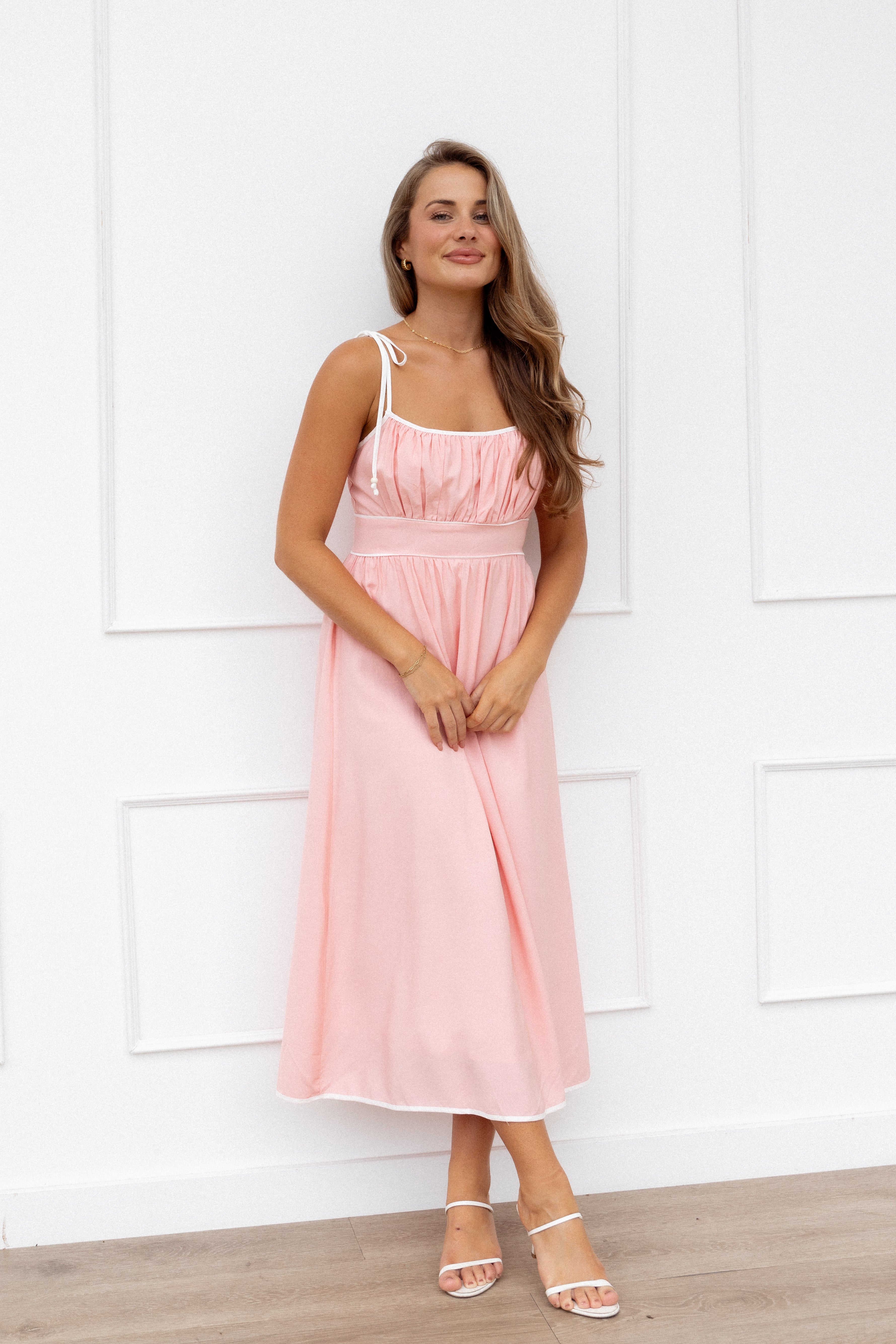 Women's Pink Henley Midi Dress - Flattering Casual Summer Dress for Beach, Date Night & Everyday Wear
