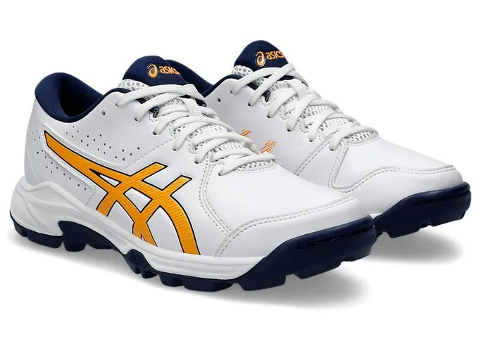 ASICS Gel-Peak 2 Cricket Shoes for Men - White/Stadium Orange - Lightweight & Breathable Sports Footwear for Cricket Matches & Training Sessions