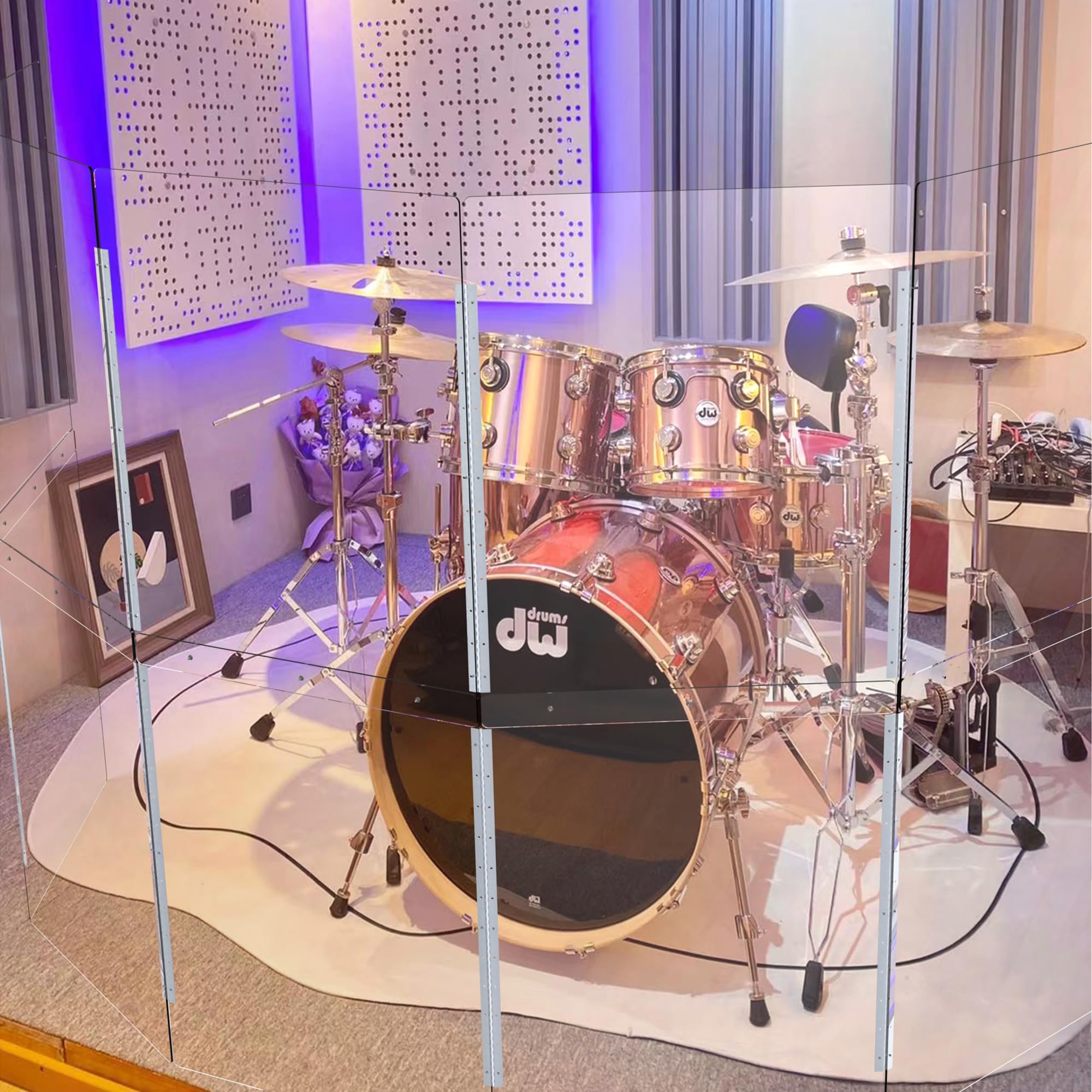 Portable Acoustic Drum Shield 5-Panels (2ft x 5ft) - Professional Drum Cage with Full-Length Stainless Steel Hinges - Soundproof Screen for Drum Sets - Perfect for Live Performances, Church Events & Home Studios