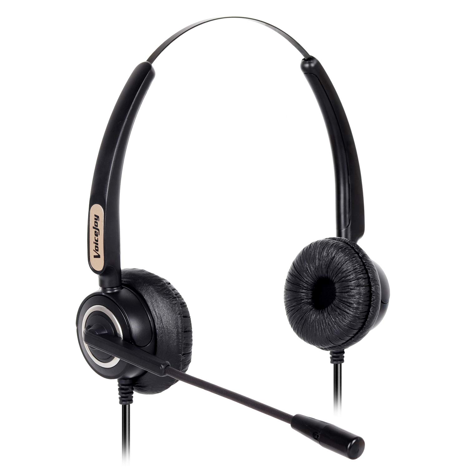 VoiceJoy Professional Binaural Telephone Headset with Noise Canceling Mic - Compatible with Yealink T21/T22/T42, Avaya 1608/1616/9611/9640, Grandstream GXP1400 & Panasonic KXT IP Phones - Ideal for Call Centers, Office Communication & Remote Work