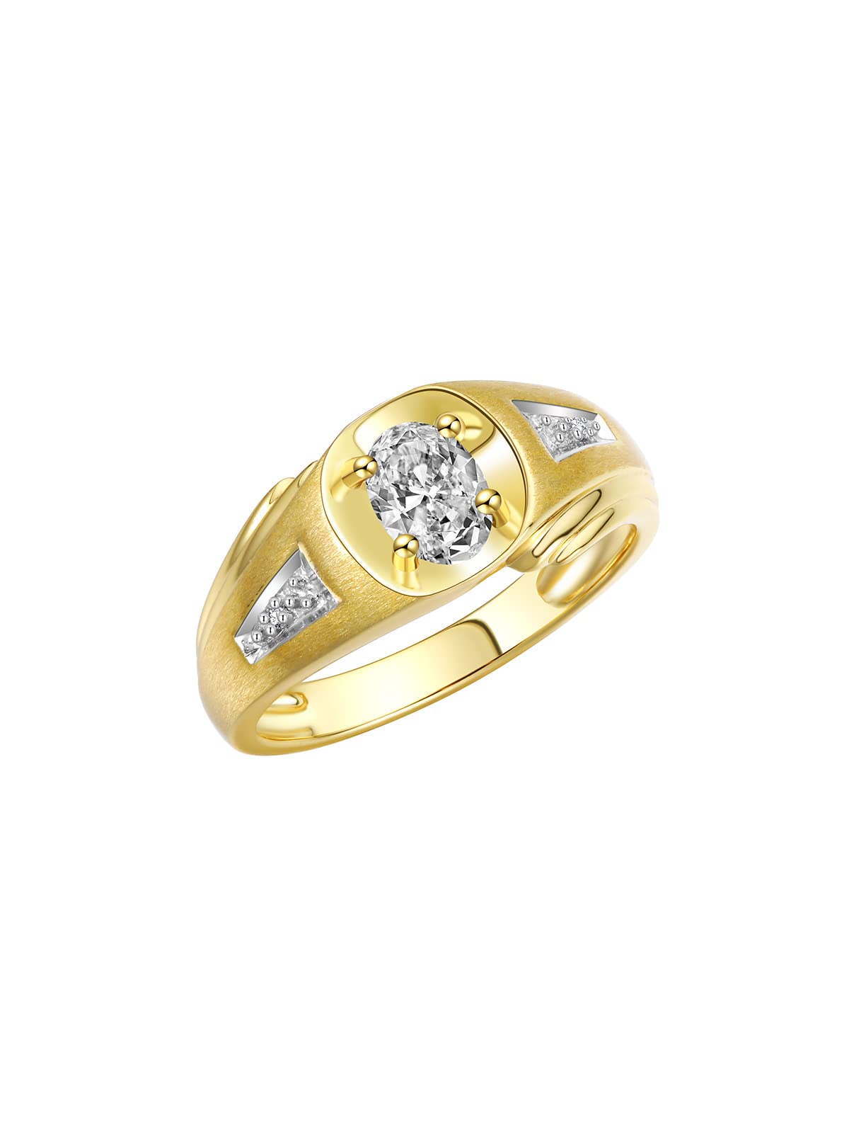 Rylos Men's Classic Designer 8X6MM Oval Gemstone & Diamond Ring - Yellow Gold Plated Silver Birthstone Ring for Men (Sizes 8-13) | Perfect for Weddings, Anniversaries & Special Occasions