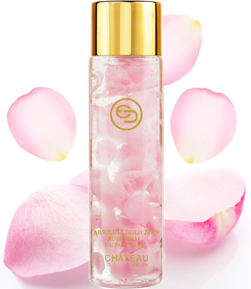 24K Gold Rose Petal Facial Toner & Serum Duo - Anti-Aging Collagen, Hyaluronic Acid & Peptides for All Skin Types - Hydrating & Lifting Treatment for Day & Night Skincare Routine