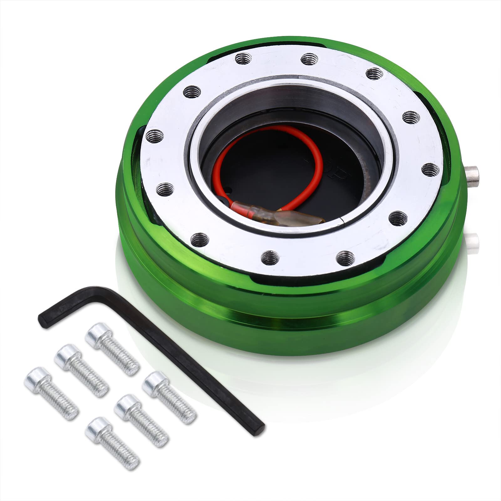 Universal JDM VIP USDM KDM DTM Euro 6-Bolt Quick Release Steering Wheel Adapter Hub Kit - Slim Aluminum Detachable Snap-Off Boss for Aftermarket Wheels (Green) - Perfect for Car Racing, Drifting & Custom Builds