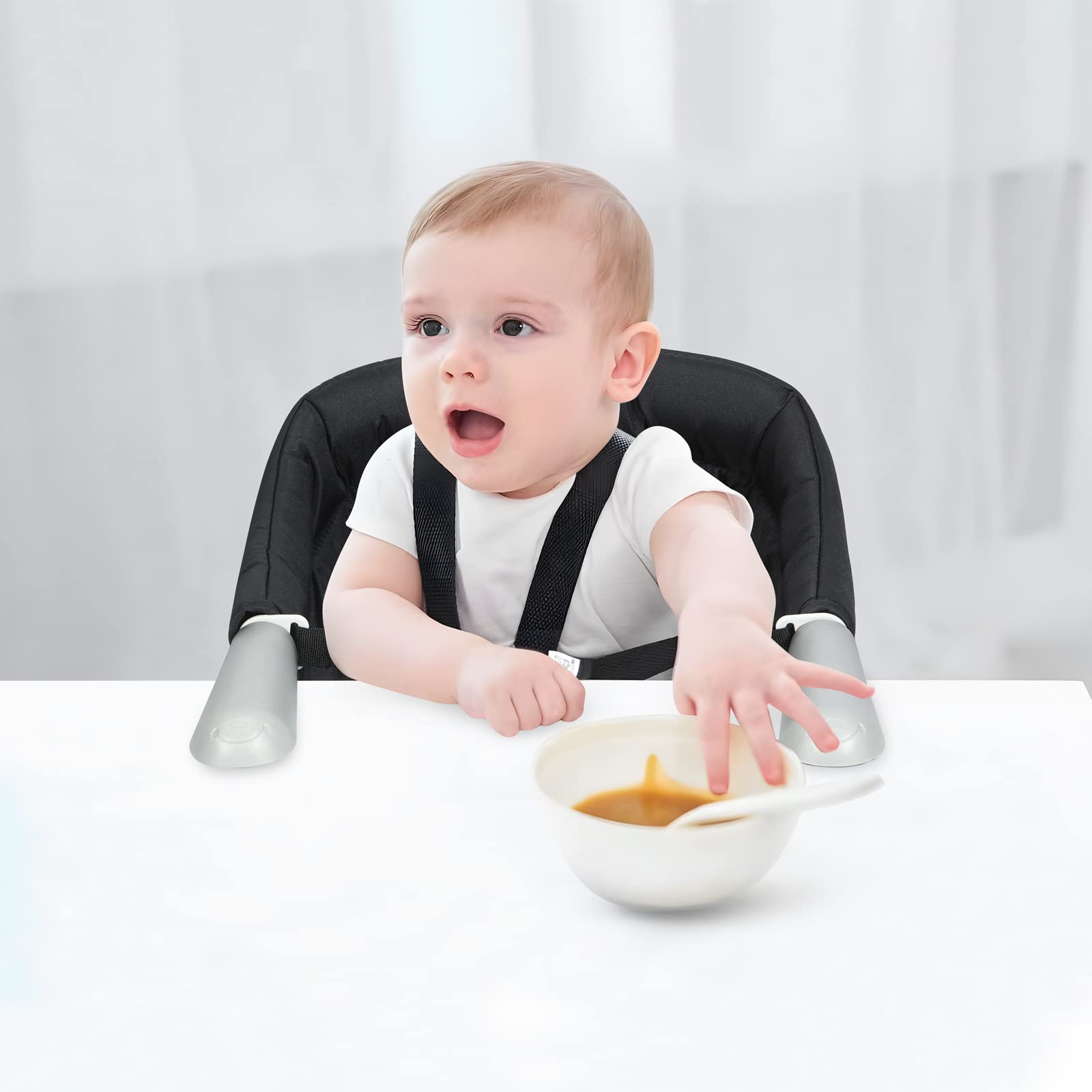 PandaEar Portable Baby High Chair - Travel Hook On Dining Booster Seat for Infants & Toddlers | Clip On Table Chair for Safe & Comfortable Feeding at Home, Restaurants, or Outdoor Picnics (Black)