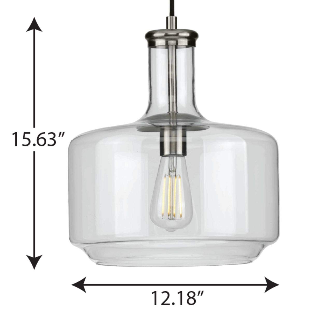 Latrobe Collection 1-Light Clear Glass Coastal Pendant Light with Brushed Nickel Finish - Perfect for Kitchen Island, Dining Room, and Beach House Decor