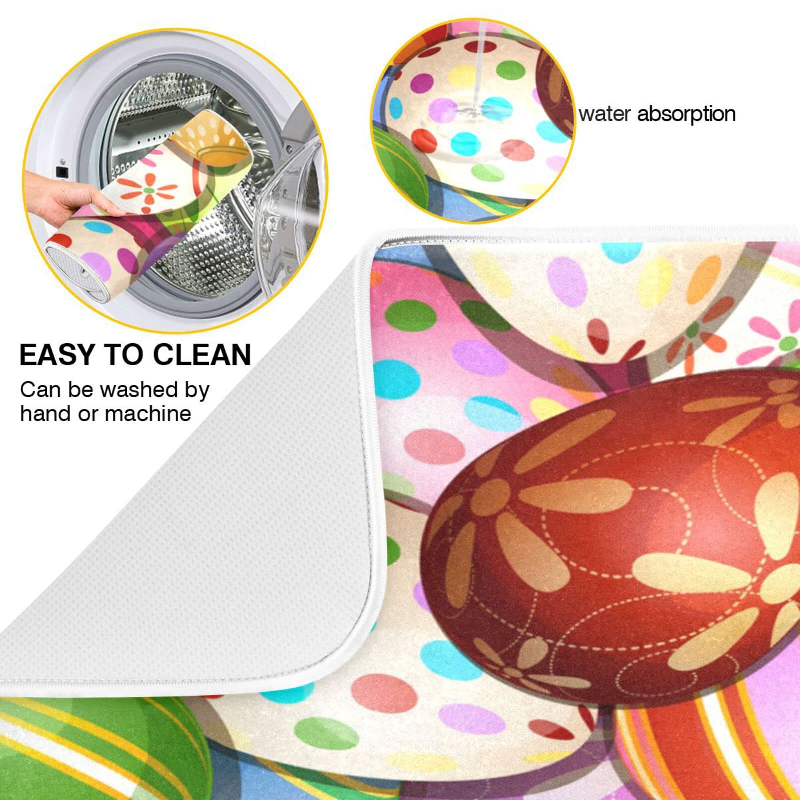 Easter Eggs Dish Drying Mat 18x24 Inch - Absorbent Kitchen Counter Protector for Spring Holiday Dishes | Perfect for Easter Decor & Kitchen Drainer Use